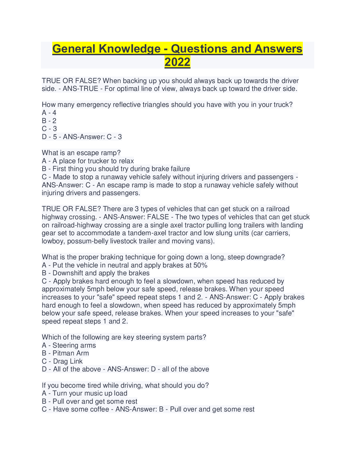 Preview image of General Knowledge - Questions and Answers  2022 document